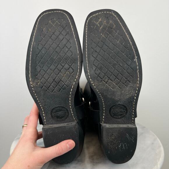 Frye Harness Black Leather Moto Mid-Calf Block Heel Square Toe Boots (Sz 10) - Picture 5 of 14